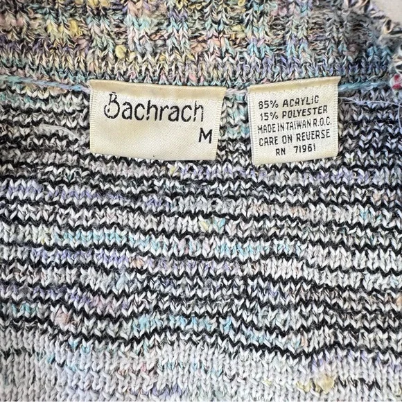 Vintage 80s 90s Mens Bachrach Cardigan Sweater Diamond Textured Multicolor Knit Cardigan